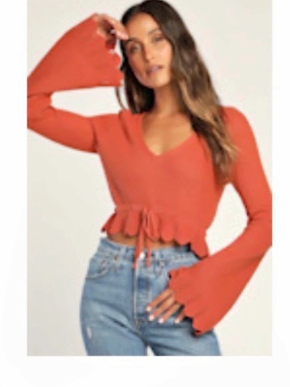 Lulus Total Frills Rust Orange Cropped Sweater